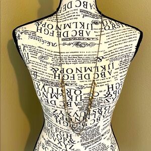 Long Silver Chain Necklace w/Brass Charms